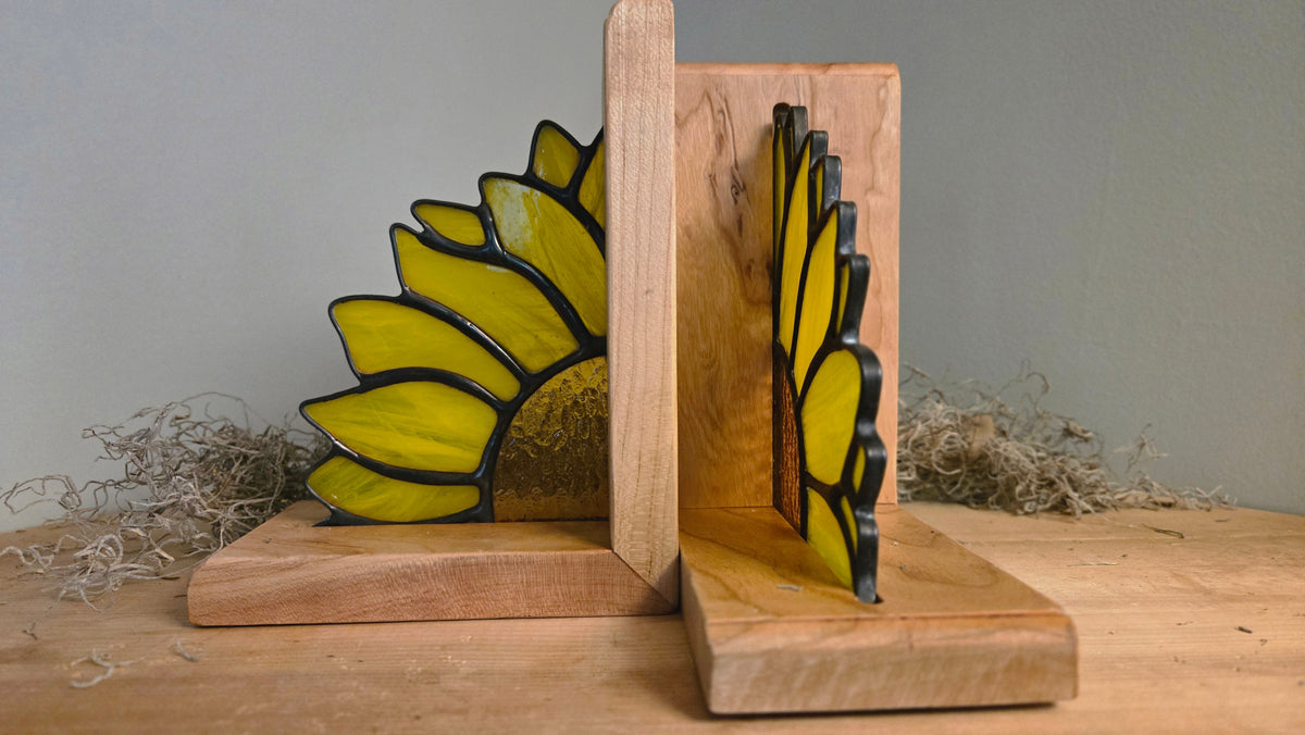 Golden Fields | Stained Glass Sunflower Bookends