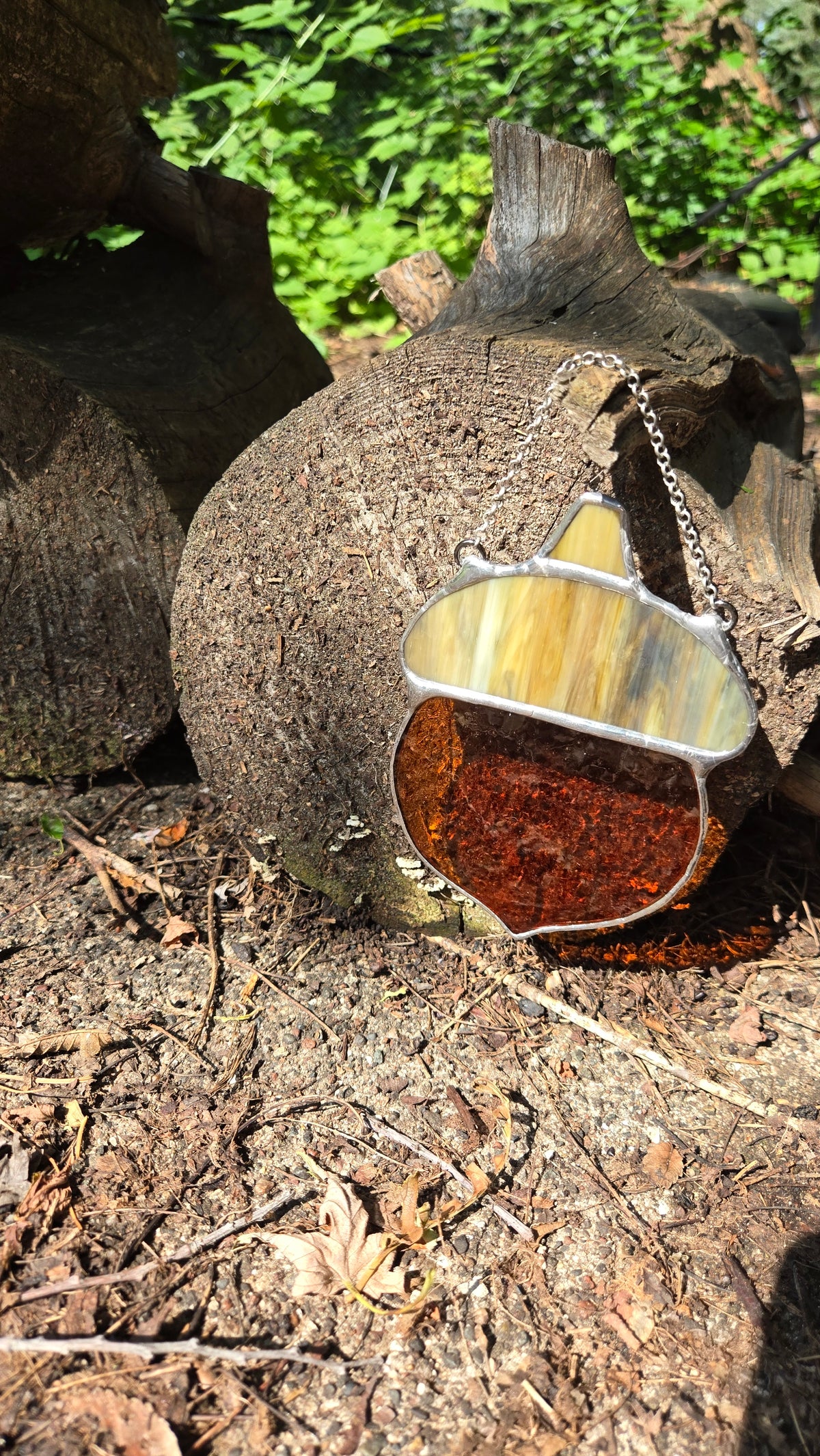 Oaklight | Etched Stained Glass Acorn Window Hanger