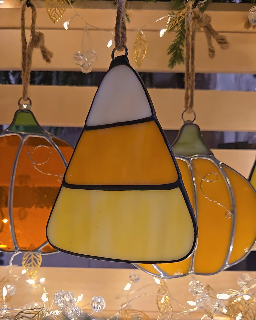 Fireside Candy Corn | Stained Glass Window Hanger