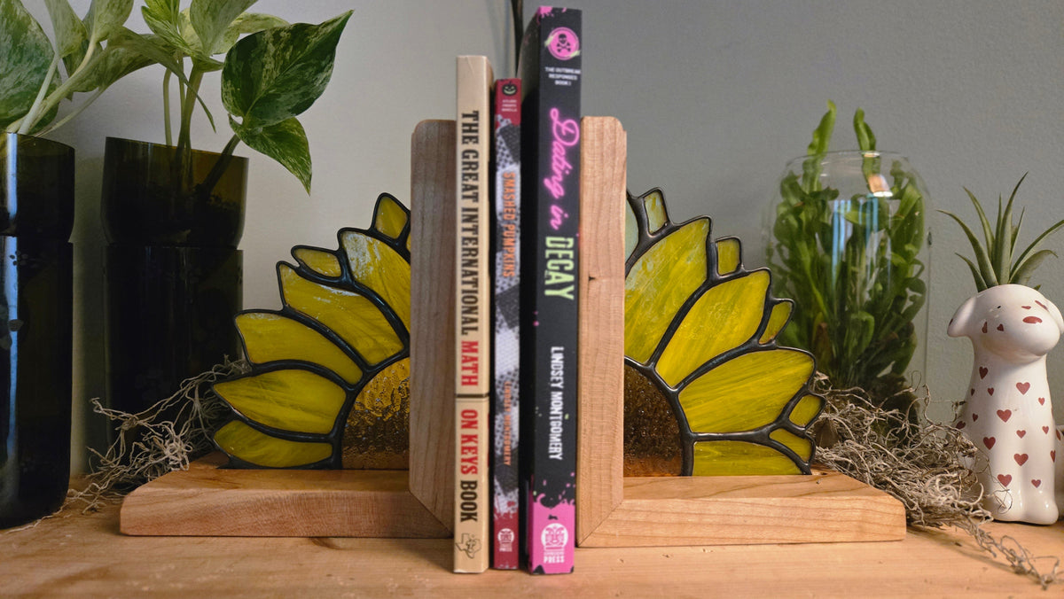 Golden Fields | Stained Glass Sunflower Bookends