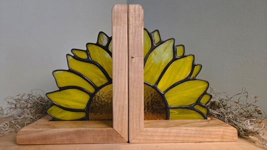 Golden Fields | Stained Glass Sunflower Bookends