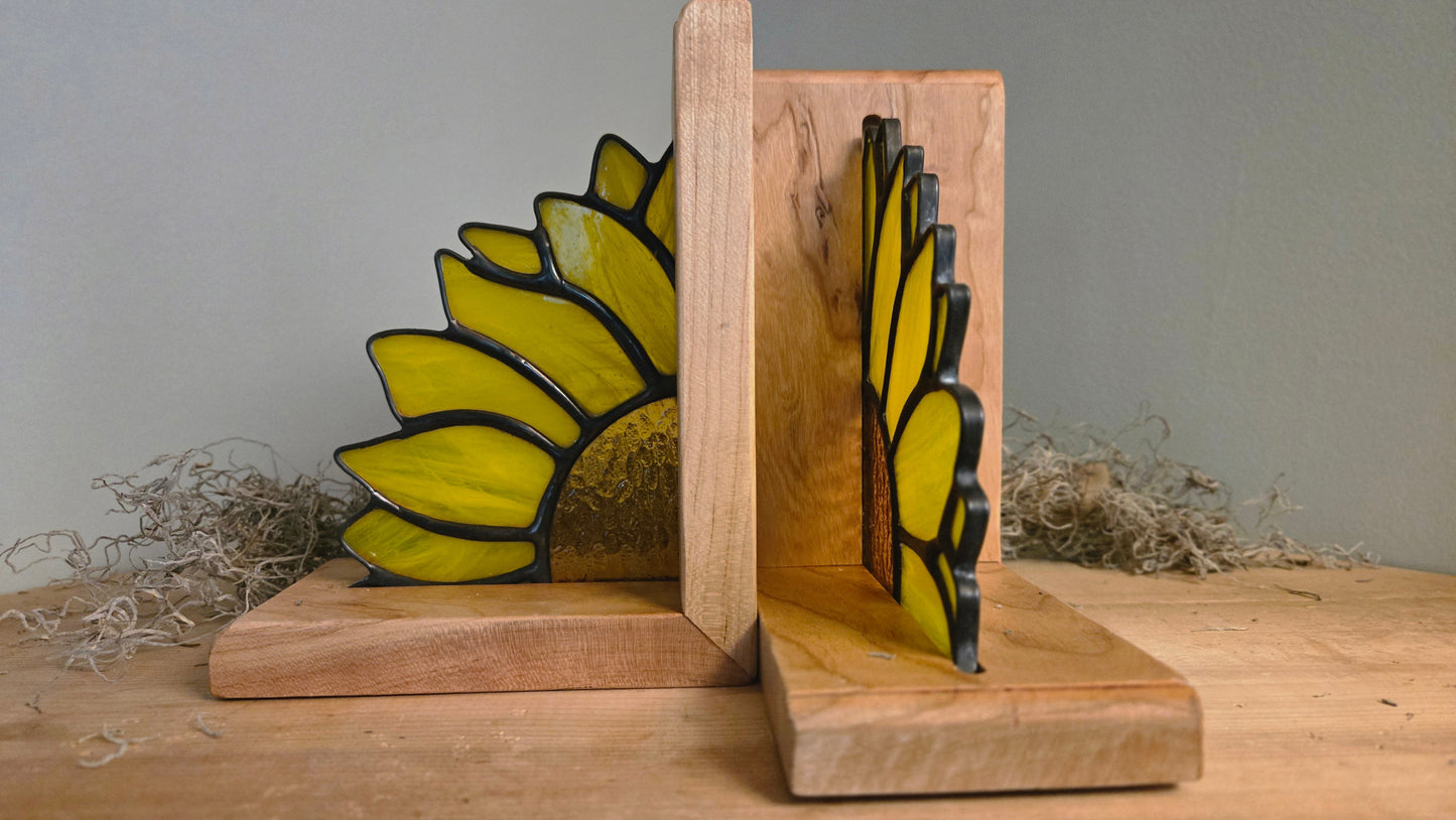 Golden Fields | Stained Glass Sunflower Bookends