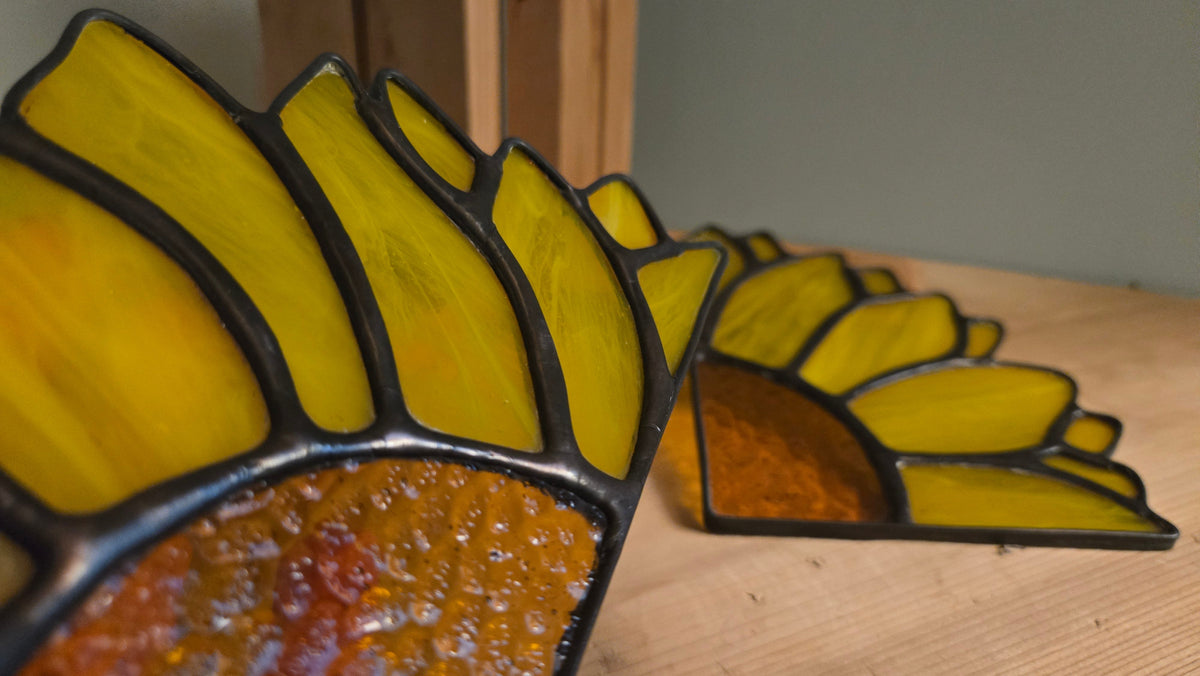 Golden Fields | Stained Glass Sunflower Bookends