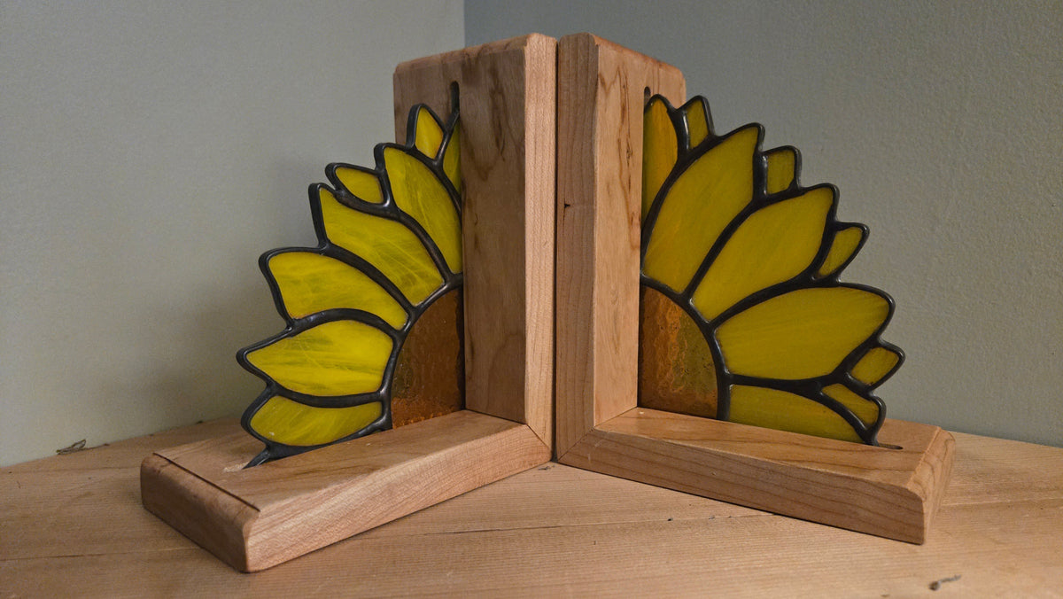 Golden Fields | Stained Glass Sunflower Bookends