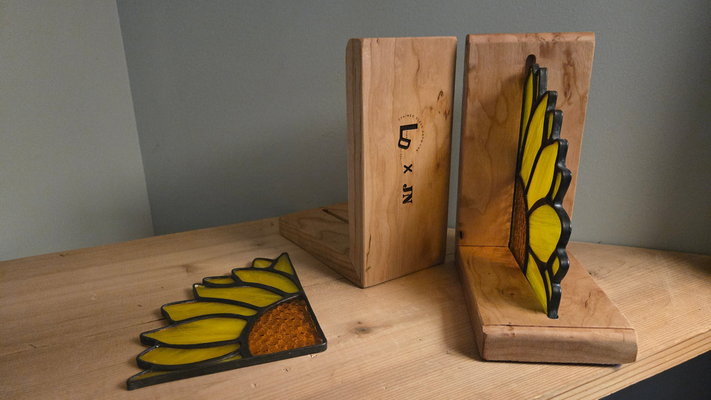 Golden Fields | Stained Glass Sunflower Bookends