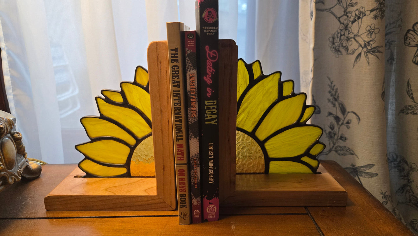 Golden Fields | Stained Glass Sunflower Bookends
