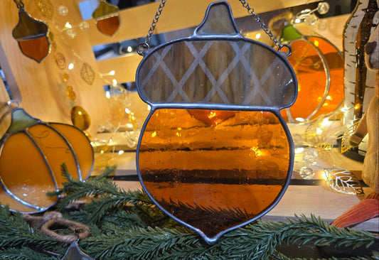 Oaklight | Etched Stained Glass Acorn Window Hanger