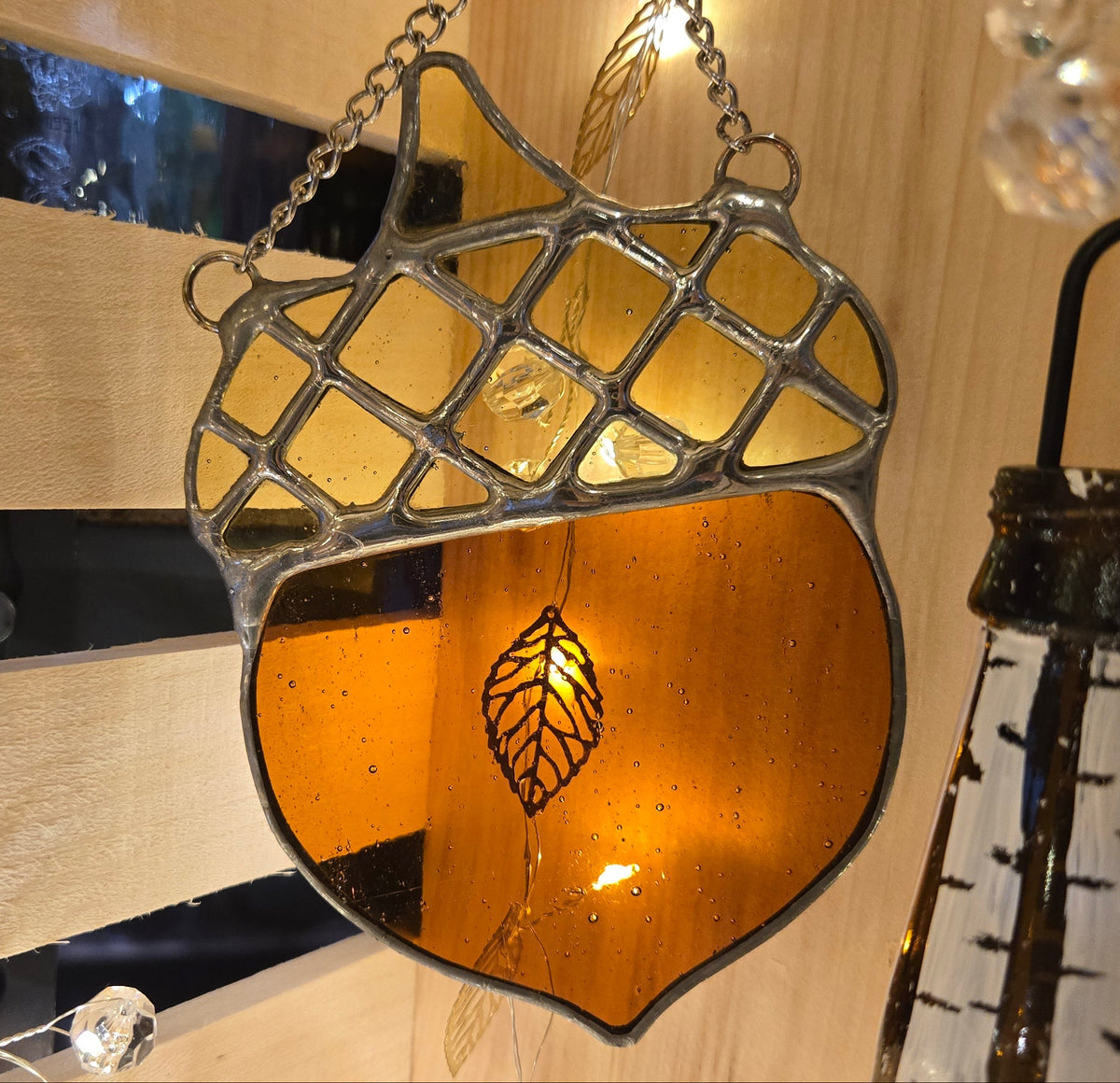 Gathered Glass | Stained Glass Acorn Window Hanger